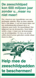 Folder campagne ligstrand of legstrand: Help mee de zeeschildpadden beschermen